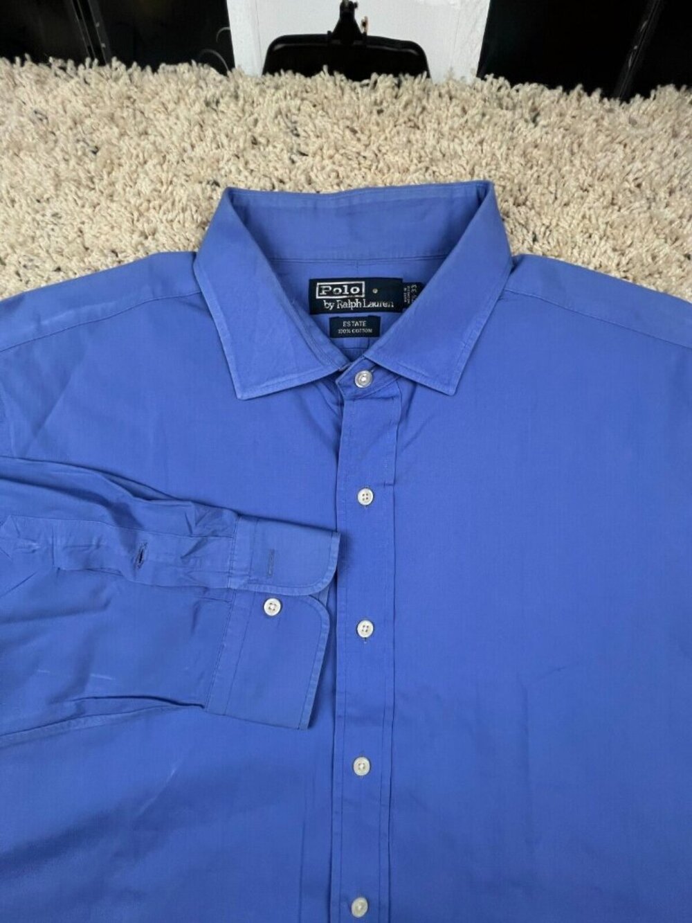 Polo Ralph Lauren Estate Fit Dress Shirt 17.5 33 Solid Blue Cotton Men’s